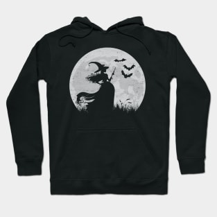 Moonlit Halloween Witchcraft: Witch Silhouette Against A Full Moon Hoodie